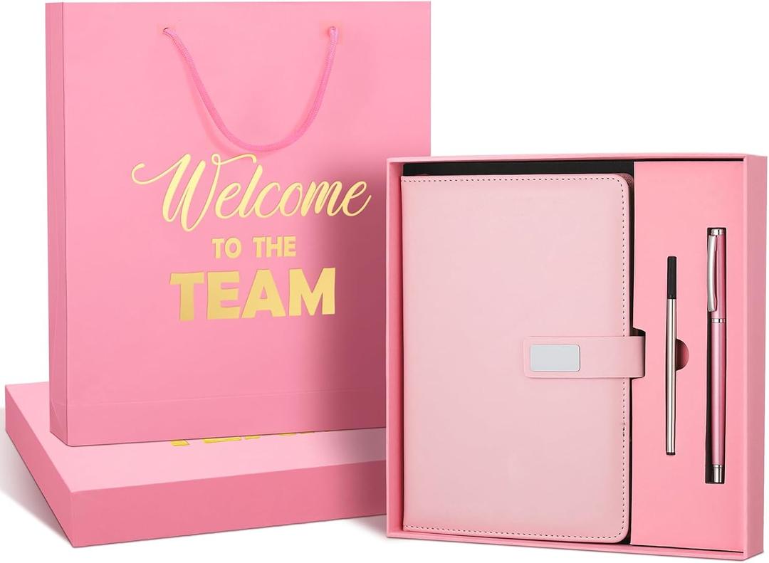New Employee Welcome to The Team Gift Sets Notebook and Pen Welcome to The Team Box Employee Appreciation Gift Sets for New Office Worker(Pink)