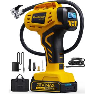 KeenPower Tire Inflator Portable Air Compressor - Super Fast - 21V Rechargeable Battery Powered Handheld 160PSI Tire Inflator, Dual Power Supply Modes, Portable Air Pump for Car Motorcycle E-Bike