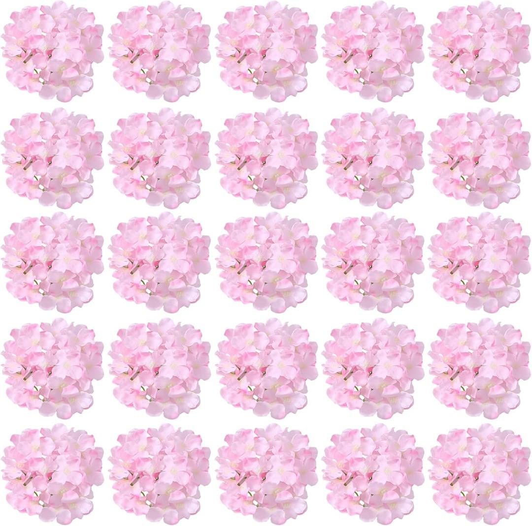 FagusHome 30 Pcs Silk Hydrangea Heads Artificial Flowers Heads and Stems Fake Hydrangea Flowers for Home Wedding Decor (Pink)