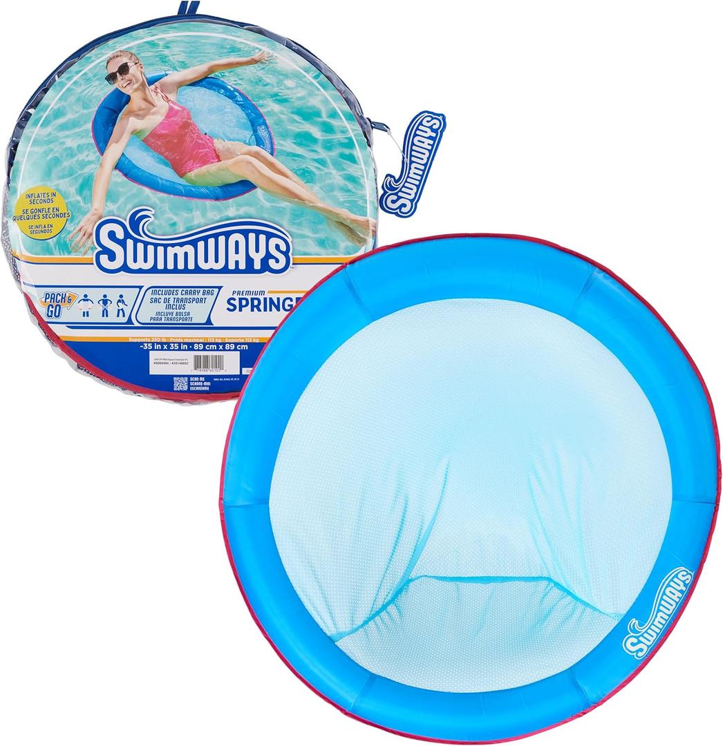 SwimWays Spring Float Premium Papasan Pool Lounger, Inflatable Pool Floats Adult with Fast Inflation for Ages 15 & Up (Papasan Blue (New Version))