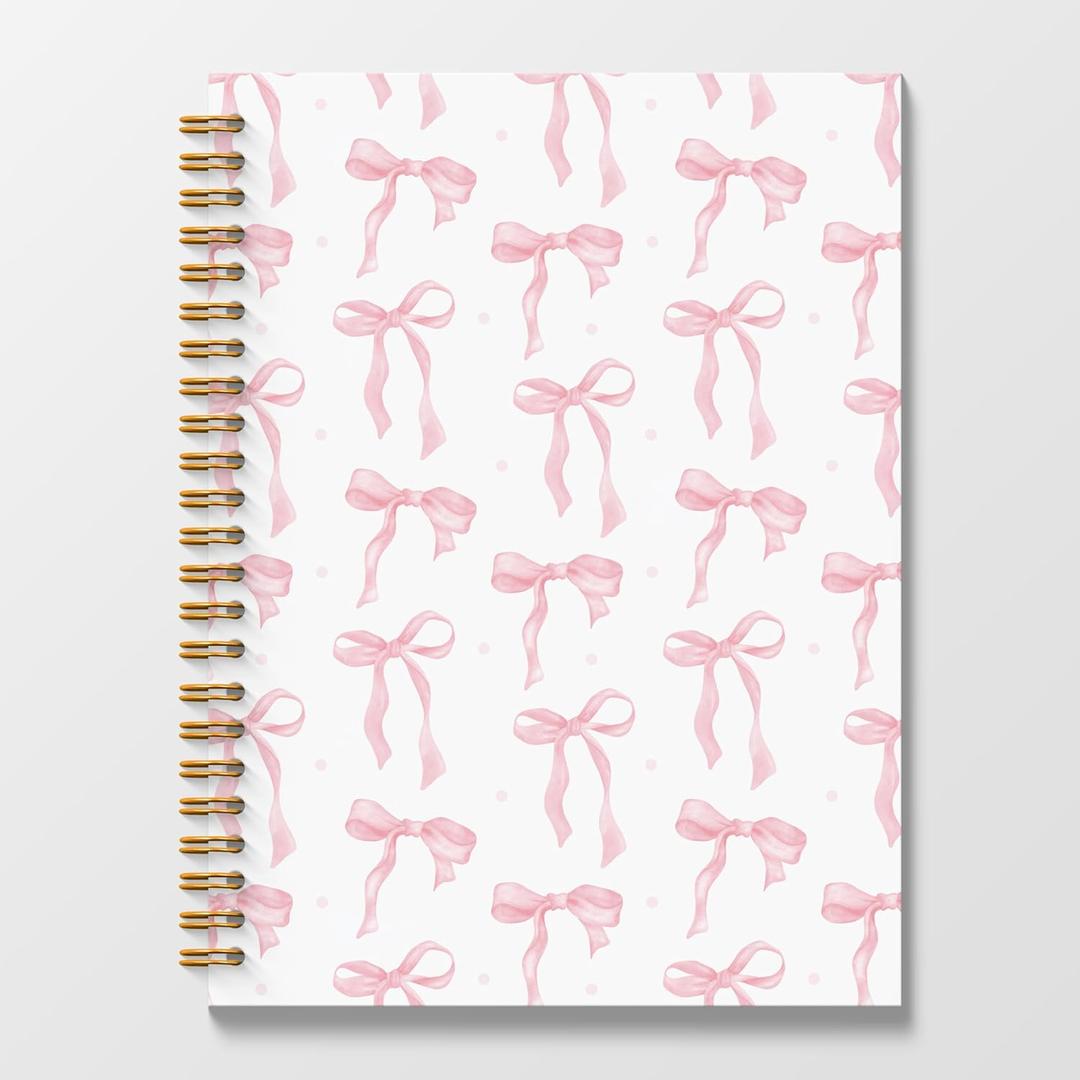 Pink Coquette Bow Spiral Journal Notebook 5.5x8.3, Preppy Spiral Journal Notebooks for School, Coquette Preppy School Supplies Notebooks, Pink Bow Journal for Women