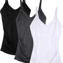 Womens Maternity Nursing Tank Cami for Breastfeeding with Adjustable Straps (Large, Black/Grey/White)