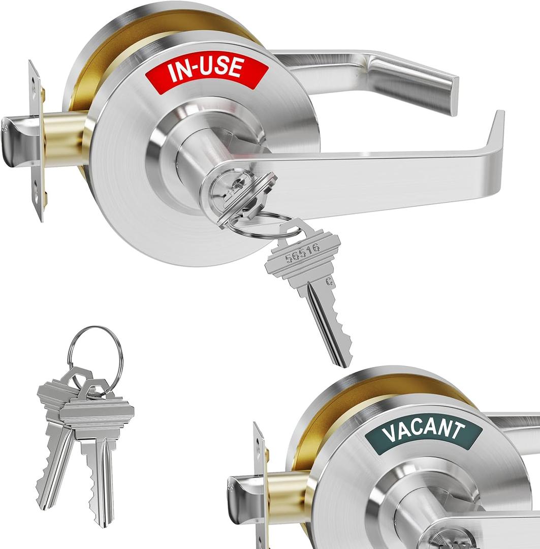 Keyed Entry Vacant Occupied Bathroom Lock, Commercial Door Handle, Occupied Door Handle with Indicator, for Restroom, Store, Hospital and Office, Privacy Door knob/Lever（Key Silver）