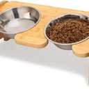 Toozey Elevated Cat Bowl, 15 Tilted Adjustable Raised Stand with Non-Slip Feet and 16oz Double Dish for Water and Food, Widen Stainless Steel Bowls(Non-Whisker Fatigue) for Cats and Puppy