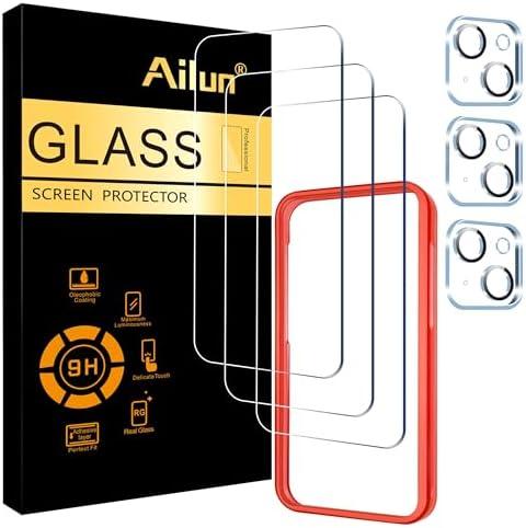 Ailun 3 Pack Screen Protector for iPhone 15 [6.1 inch] + 3 Pack Camera Lens Protector with Installation Frame,Case Friendly Tempered Glass Film,[9H Hardness] - HD