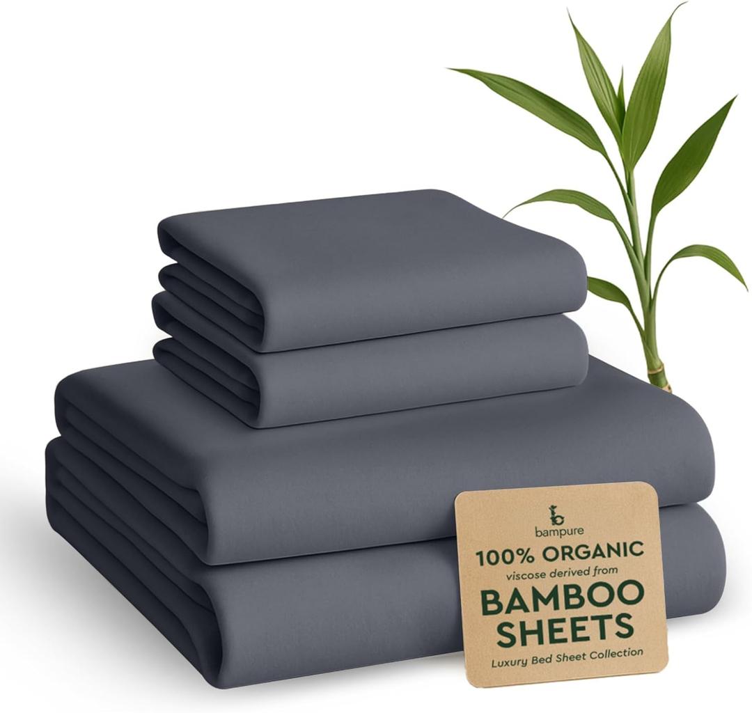 BAMPURE Luxury Series Queen Sheet Set - 100% Pure Viscose derived from Bamboo Sheets Queen Size - Super Soft Queen Cooling Sheets for Hot Sleepers - Up to 16 Deep Pocket Queen (C Gray)