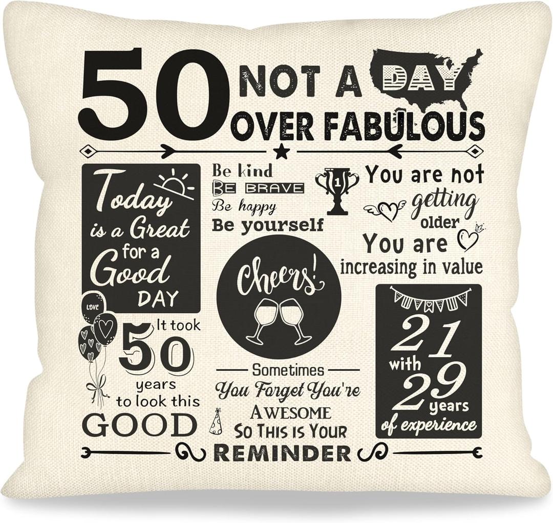 50th Birthday Gifts for Him Birthday Throw Pillow Cover for Men Decorative Bday Party Keepsake Ideal Gift for 50 Years Old Dad Uncle Grandad Presents Decor for Home Couch 18x18 inch (50)