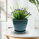 RooTrimmer 7.5/6.5/5.5/4.9/4.2/3.5 Inch Plant Pots with Saucers & Drain Holes - Indoor/Outdoor Flower Pots for Succulents, Herbs, Cactus - Modern Lightweight Durable Planter Set, Dark Green