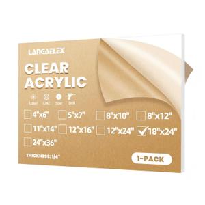 Plexiglass Sheets 1/4" (6mm) Thick - 1 Pack of 18x24 Clear Cast Acrylic Sheets for Laser Cutting, Signs, Glass Replacement, DIY and Crafts Project