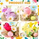 Dlerom 4 Pcs Easter Centerpiece Table Decorations Mini Artificial Easter Potted Plants Arrangement with Flowers Eggs Rabbits for Spring Home Desktop Farmhouse Party Decor