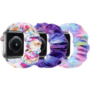 Scrunchie Bands Compatible with Kids Apple Watch Band, Cute Stretchy Breathable Strap for iWatch Series 10 9 8 7 6 5 4 3 SE SE2 SE3 Small Wrists Boys Girls (Painting+PinkBlue+PurplePink)