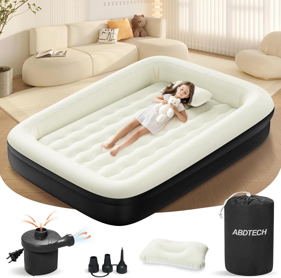 Inflatable Toddler Travel Bed - 64 Inches Portable Toddler Air Mattress with Four Safety Sides - High-Speed Pump and Carry Bag - Comfortable Mattress & Easy to Inflate and Deflate - Black