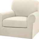 Turquoize 2 Piece Chair Covers for Living Room Armchair Couch Cover with Individual Cushion Covers Furniture Cover for Chairs (Chair,BiscottiBeige)