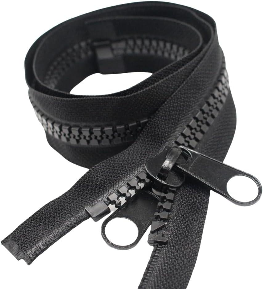 YaHoGa #10 96 Inch Separating Large Plastic Zippers Black with Double Pull Tab Slider Heavy Duty Zippers for Sewing, Sleeping Bag, Boat, Marine, Canvas, Cover, Trampoline, Dog Bed, Tent (96" 1pc)