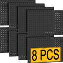 PBHEPJ 8 Pcs Metal Pegboard Panels, Heavy Duty Peg Boards for Garage and Garden Tool Storage, Includes Drywall Anchors and Screws Kits, Black (8 pcs 16in x 12in), 64" x 24"