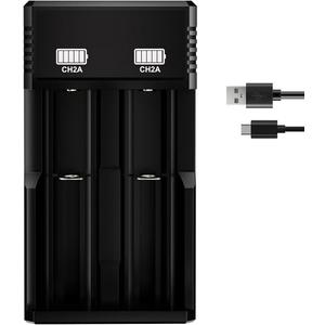18650 Battery Charger for 3.7V Lithium ion Rechargeable Batteries 26650 18650 16340 (RCR123) 14500 and 10400 Batteries(2 Slot)