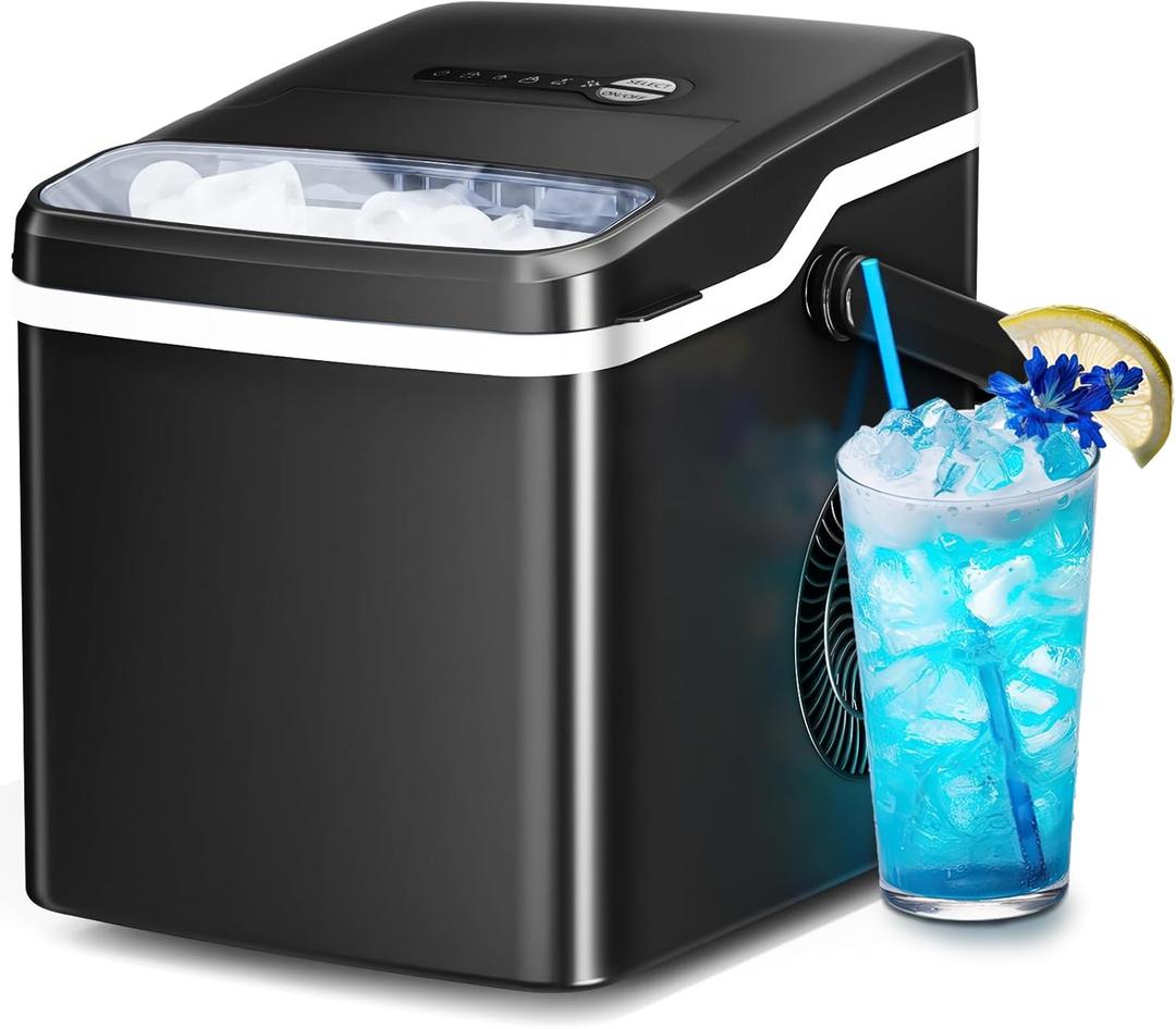 Antarctic Star Ice Maker Countertop with Auto-Cleaning, 26Lbs/24Hrs, 9 Cubes in 6 Mins, One-Click Button, 2 Sizes of Bullet Ice, Energy Saving Ice Machine, for Kitchen, Office, Dorm, Black