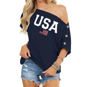 INFITTY Womens Off Shoulder Tops Casual Summer Loose Button Down Short Sleeve Shirt Tunic Blouse (X-Large, E3 White Usa)