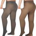 Delcast Plus Size Fleece Lined Tights Women - Fake Translucent Sheer Warm Thermal Pantyhose Leggings for Winter (XXXL)