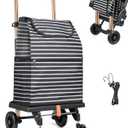 2-in-1 Shopping Cart for Groceries, Lightweight Aluminum Grocery Cart on Wheels and 50L Removable Waterproof Shopping Bag for Moving, Camping (Black)