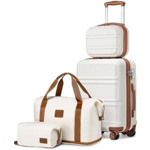 Kono Luggage Set 4 Piece Carry On Hardside Luggage with TSA Lock Spinner Wheels Carry On Suitcase Cream White