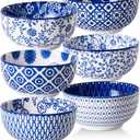 Ceramic Dessert Bowls Set - 11 Oz Small Ice Cream Bowl for kitchen - 4.7 Inch Porcelain Cereal Bowl for Fruits, Salad, Side Dishes, Ramen - Microwave Dishwasher Safe - Set of 6 - Vintage Blue