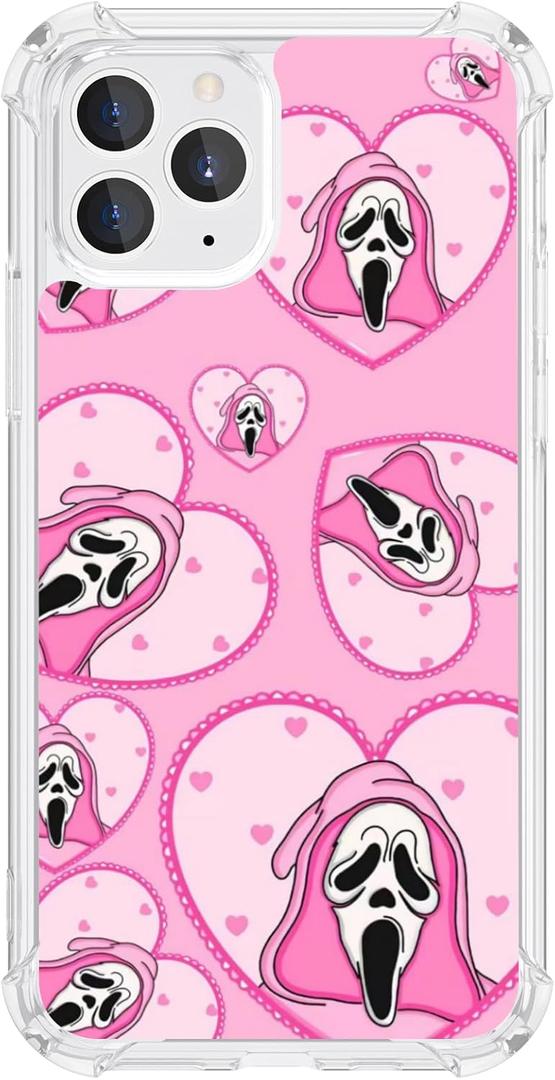 Seconddog Cute Skull Skeleton Clear Case Compatible with iPhone 16 Pro Max, Horror Unique Pink Halloween Ghost Pattern Design Case for Teens Men and Women