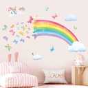 decalmile Rainbow Wall Decals Unicorn Rainbow Butterflies Clouds Wall Stickers Baby Nursery Girls Bedroom Daycare Wall Decor Gifts for Girls