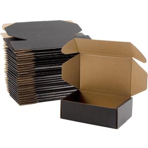 6x4x2 Inches Shipping Boxes Pack of 25, Packaging Corrugated Cardboard Mailer Boxes for Small Bussiness, Black