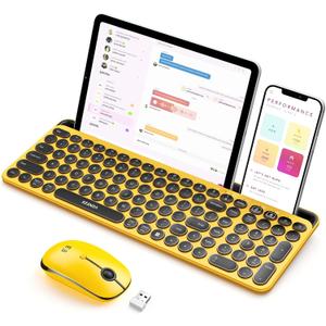 seenda Bluetooth Keyboard and Mouse for iPad, CTU-301 Multi-Device Bluetooth + 2.4G Wireless Keyboard Mouse with Tablet Holder for MacBook/Windows Computer, iOS/Andriod Tablet Phone, Yellow