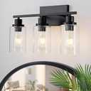 3 Light Bathroom Light Fixtures Black Vanity Light Over Mirror Modern Farmhouse Wall Lighting Sconces Rustic Industrial Wall Lamp for Bathroom, Bedroom, Living Room E26 Socket with Glass Shade, Black