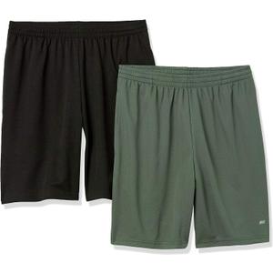 Amazon Essentials Men's Athletic Basketball Gym,Performance Tech Loose-Fit Training Shorts, Pack of 2 (Medium, Black/Olive)