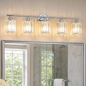 Modern 5-Light Crystal Vanity Lighting, Chrome Bathroom Light Fixture, 33 Inch-5light
