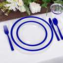I00000 210 Pcs Dark Blue Plastic Plates, Clear Disposable Plates for 30 Guests, Blue Dinnerware Include 30 Dinner Plates 30 Dessert Plates, 30 Cups, 30 Pre Rolled Napkins with Cutlery Set for Party