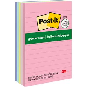 Post-it Greener Notes, 4x6 in, 5 Pads, America's #1 Favorite Sticky Notes, Sweet Sprinkles Collection, Pastel Colors, Clean Removal, 100% Recycled Material