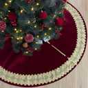 60-Inch Venetian Gilded Velvet Christmas Tree Skirt with Gold Embellished Border, Foam-Padded, Button Closure, Burgundy