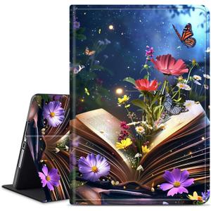 Case for Amazon Kindle Fire HD 10 & 10 Plus (11th/13th Gen 2021/2023 Release) 10.1" Tablet, PU Leather Multiple Viewing Angles & Kickstand Back Case Drop Protection Smart Cover, Book Flower