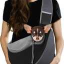 Pawaboo Pet Dog Sling Carrier, Hand Free Drawstring Dog Papoose with Adjustable Strap, Breathable Mesh Bag for Puppy Cat, Crossbody Satchel Dog Purse with Pocket for Outdoor, Dark Gray+Black, Medium