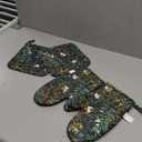 Botanical Print Floral Oven Mitts and Pot Holders Set of 4 Silicone Black Sage Green Botanical Print Kitchen Mitten Gloves and Farmhouse Potholders Set Vintage Oven Gloves Hot Holders for BBQ