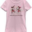 Disney Characters Vintage Holiday Skaters Girl's Solid Crew Tee, M