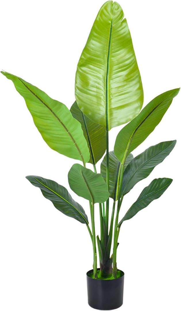 Artificial Bird of Paradise Plant, Green Leaves,Adjustment-Free Branches Artificial Tree for Indoor Outdoor Home Decor (4FT-1Pack) (47 IN)