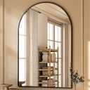 GLSLAND 26x38 inch Arch Bathroom Mirror - Arched Bathroom Mirror/Wall Mounted Vanity Mirror - Arch Metal Frame Wall Mirror for Bathroom Bedroom Living Room, Black