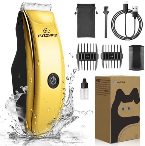 FuzzyFix Pet Grooming Clippers for Matted Hair Cat, Low Noise Hair Trimmer Kit for Long Fur, Waterproof Portable USB Rechargeable Professional Pet Grooming Supplies Cordless Shaver Gold