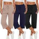 Neer 3 Pack Women's Capri Pants, Wide Leg Basic Sweatpants Lounge Loose Fit Casual Drawstring Yoga Capris with Pockets,Small