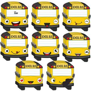 Resurhang 48 Pcs Cute School Bus Dry Erase Magnetic Labels Student Name Tags Magnetic Locker Name Plates Stickers for Classroom Desks School Whiteboards