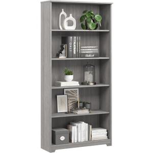 Bush Home Tall 5 Shelf Bookcase, Large Open Bookshelf, Sturdy Display Cabinet for Living Room or Home Office, Cabot Collection, Modern Gray