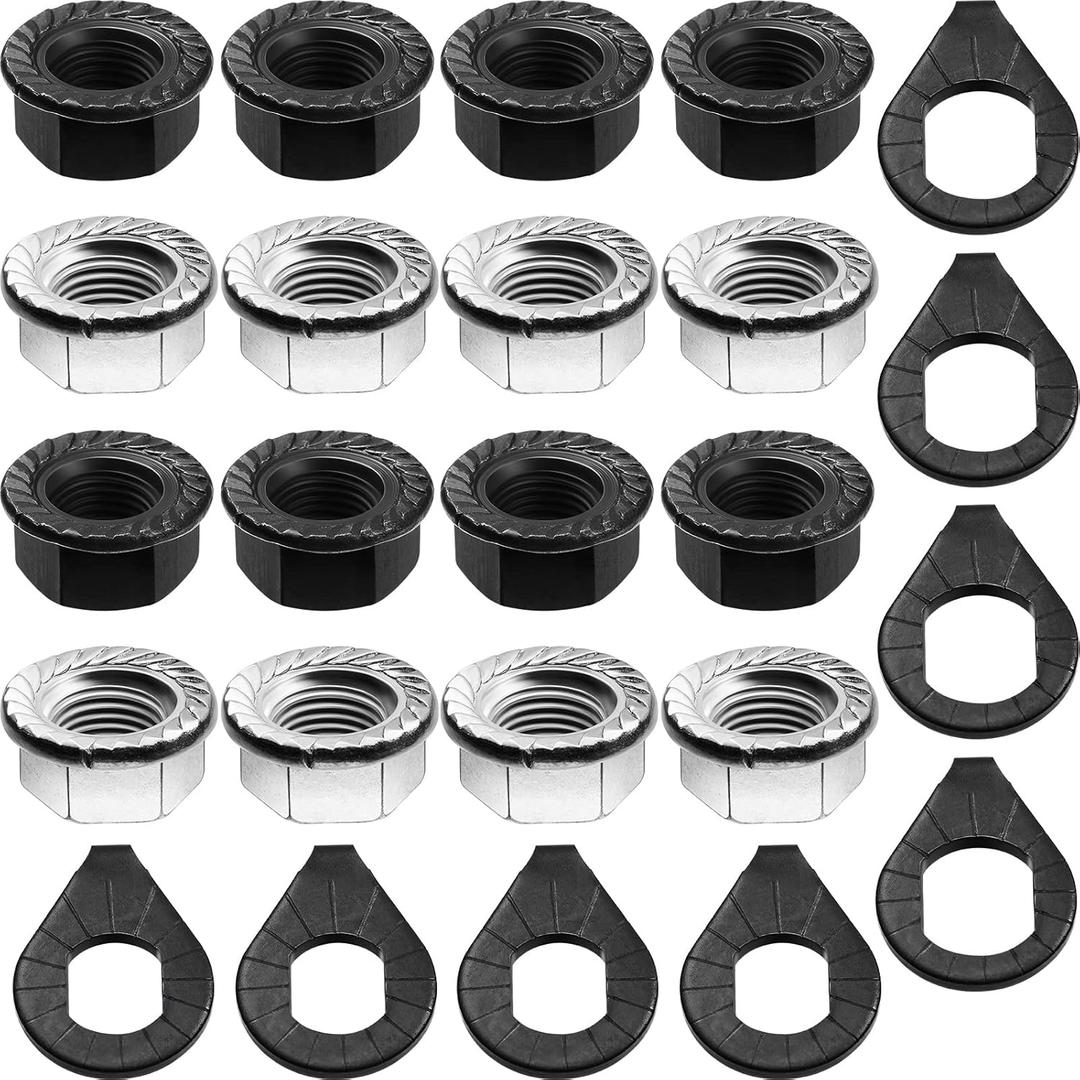 Moxweyeni 48 Pcs Bike Nuts and Safety Washers Kit M8 M9.5 M10 3 Sizes Bicycle Wheel Axle Nuts Black Silver Bicycle Hub Parts for Front Rear Wheel of City Road Mountain