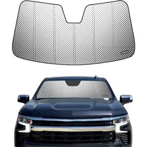 Pigenius Windshield Sun Shade for 2022-2026 Chevy Silverado/GMC Sierra 1500 (Refresh with 13.4" Screen), 24-26 2500HD 3500HD, Reflective Aluminum Film Front Window Sunshade - BLAZBLOCK