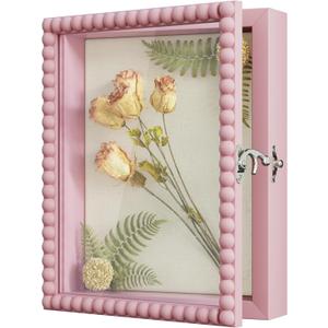 Love-KANKEI Shadow Box Frame 8x10,Wood Deep Shadow Box Display Case with Unique Beads Door and Glass Window, Memory Box Gift for Pictures,Medals,Memorabilia,Collections Pink