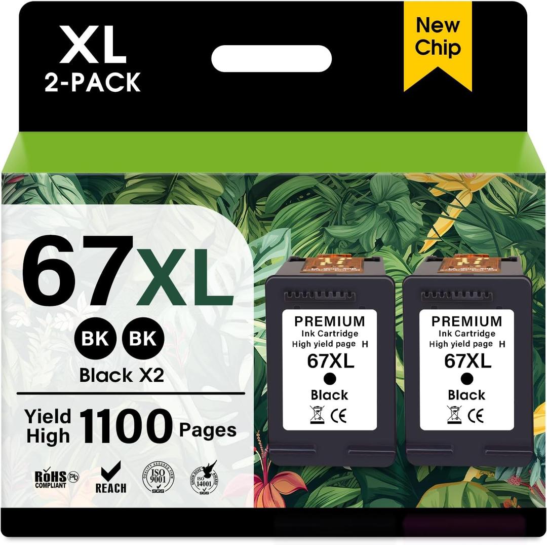 67XL Black Ink Cartridge Replacement for HP Ink 67 for 67xl hp Printer Ink (Black 2-Pack) Woks for DeskJet 1255, 2700, 4100 Series 4155, 2700e, 4155e, 2755e, Envy 6000, 6400, Series 6055e 6455e